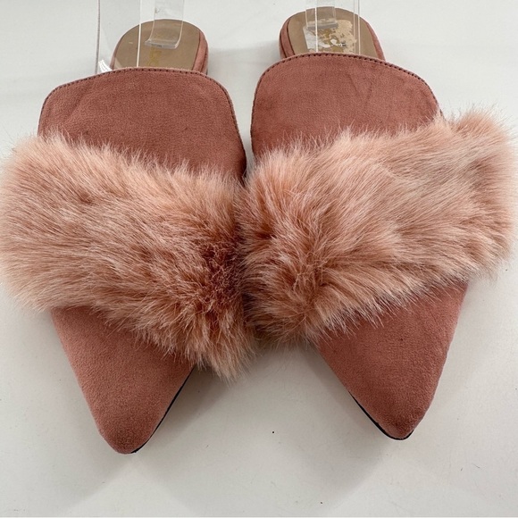 Aldo womens flats size 9 40 pink faux suede faux fur pointy toe slip on mules - Picture 2 of 12